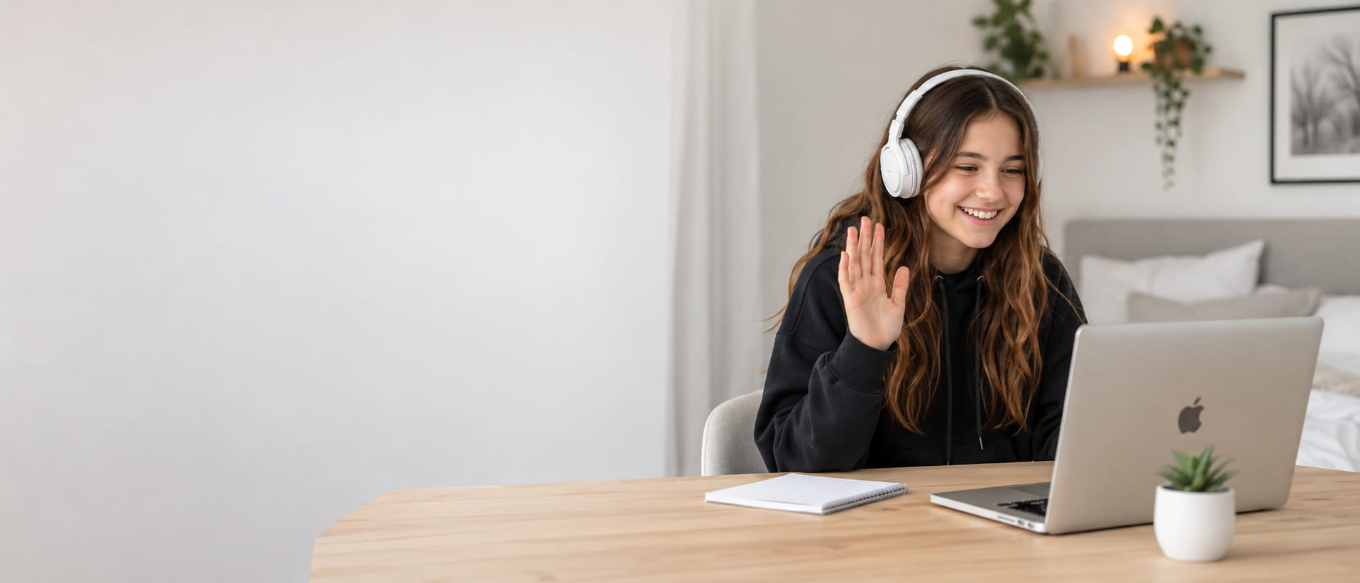 Aluna em aula de inglês online ao vivo